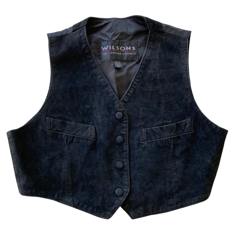 Wilsons Leather Suede‎ Cropped Vest Womens Medium Black Western Biker Festival